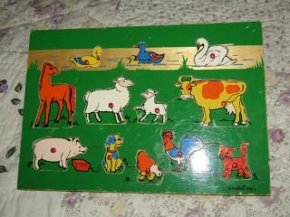 Simplex Wooden Tray Puzzle Farm Animals Made In Holland Vintage