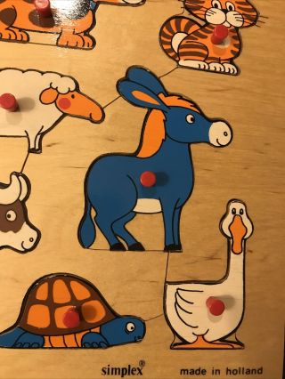 Vintage Toddler Peg Puzzle Animals Holland