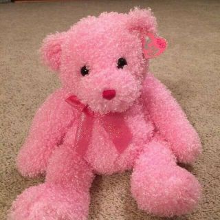 Ty Pinkys - Shimmers The Bear Pink Curly Hair Plush Teddy Bear Classic Size