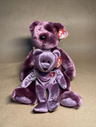 Ty Beanie Buddy Ty 2000 Signature Bear 14 " With Tag Protector Rare Purple