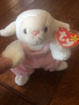 Rare 1996 Retired Fleece The Sheep Lamb Ty Beanie Baby Plush Toy w/ Pink Pants 2