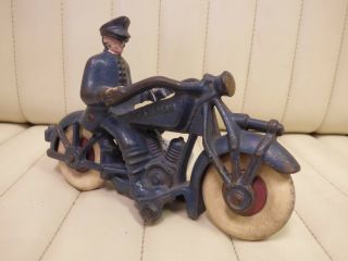 1930 - 36 Champion Cm - 3 Blue Cast Iron Toy Motorcycle Police Bike W/ Rubber Tires