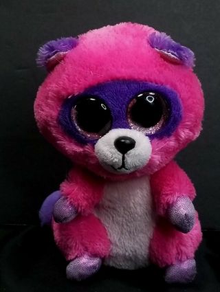 Ty Beanie Boo Roxie The Raccoon Plush 6 " Stuffed Animal Pink Glitter Eyes Ears