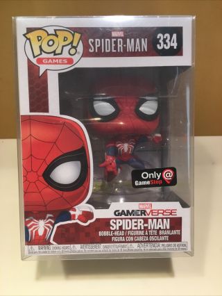 Funko Pop Games: Marvel Spider - Man Spider - Man Figure 334 W/ Protector Nib