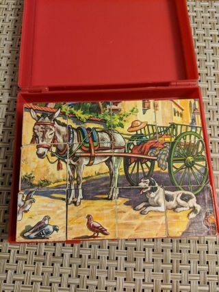 Vintage Wood Block Puzzle Cubes W.  Germany Farm Animals.  6 In1