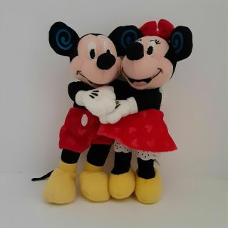 Disney Store Mickey & Minnie Mouse Huggers Bean Bag 8 " Hugging Plush Figures