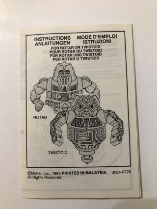 Motu Twistoid Rotar Masters Of The Universe He - Man,  Vintage Instructions Only