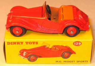 Dinky Toys No 129 Mg Midget Sports Car In Red.  U.  S.  A Export Model.  Boxed