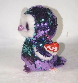 Ty Flippables 6 " Moonlight Color Changing Sequins Owl Plush