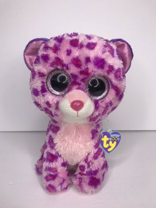 Ty 10 " Medium Sized Beanie Boo Stuffed Animal Glamour The Pink Leopard