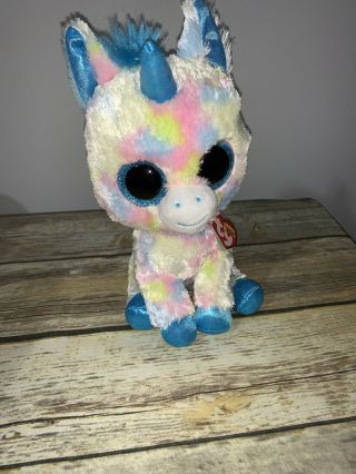 Ty Beanie Boos Blitz Unicorn Medium 9 " Pastel Plush Toy With Tag