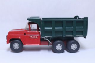 Vintage Pressed Steel Buddy L Green & Red Hydraulic Dump Truck