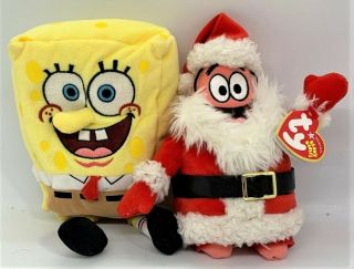 2004 Ty Beanie Babies Spongebob Squarepants & Patrick Claus