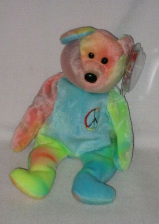 Ty Beanie Baby - Peace Bear - Dob February 1,  1996 - Retired - Tush 102 - Mwmt