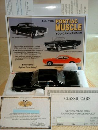 DANBURY 1965 PONTIAC GTO.  RARE BLACK COUPE.  1:24.  NIB.  DOCS.  UNDISPLAYED 2