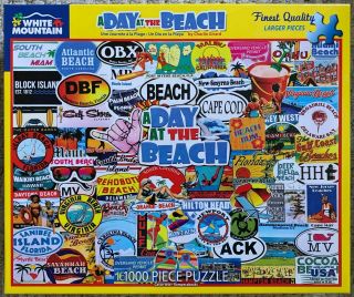 White Mountain 1000 Piece Jigsaw Puzzle - A Day At The Beach - Signs Complete