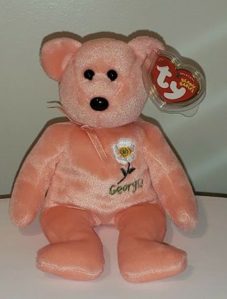 Ty Beanie Baby - Georgia Cherokee Rose State Flower Bear - With Tags