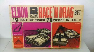 1:32 Vintage 1967 Eldon 2 In 1 Race N Drag Set Charger & Mustang Complete Mib