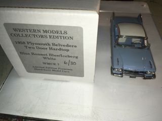 Western Models 1958 Plymouth Belvedere Two Door Hardtop Blue White Die Cast 1/43 6