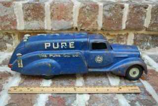 Rarevintage Pressed Steel Metalcraft Pure Oil Gas Delivery Tanker Truck