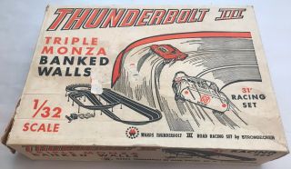 1/32 60s Strombecker Thunderbolt Iii Triple Monza Slot Car Road Racing Set Track