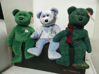 Ty Beanie Babies Three Bears - Issy Maui - 2001 Holiday - And Erin St Patricks