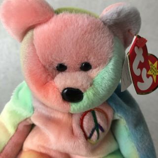 Ty Beanie Baby Peace Bear DOB 2 1 1996 Tags Attached Tie Dye Unique 2