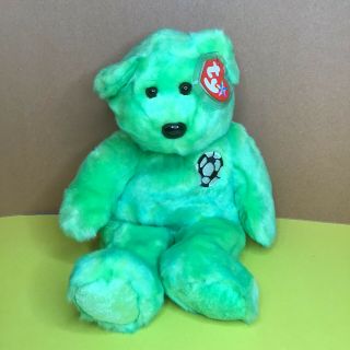 Ty 1999 Kicks The Soccer Bear Beanie Buddy Plush Stuffed Animal W/ Tag Protector
