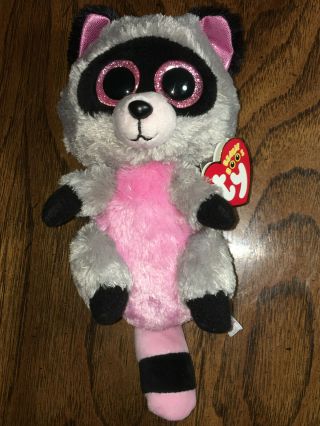 Ty Beanie Boo Rocco The Raccoon 6” Plush Toy Pink Animal 2014 Fuzzy Ears