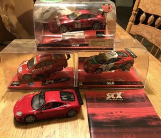 Scx Digital Slot Cars 1/32 Scale 3 Ferraris And 1 Opel Astra