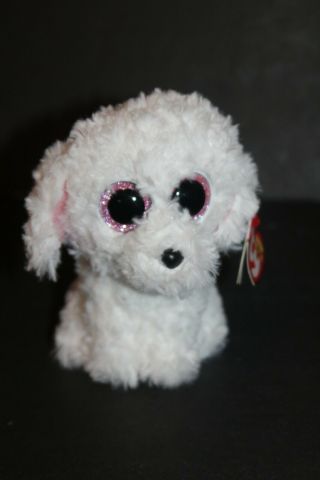 Ty Beanie Boos Pippie The 6 " White Dog Curly White Fur Pink Glitter Eyes