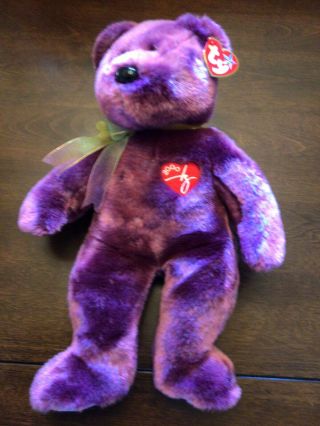 Ty Beanie Baby 2000 Signature Bear Plush Toy Rare Retired Purple With Tags
