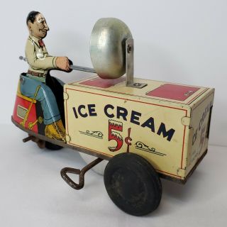 Vintage 1950s Courtland Toys Walt Reach Usa Made Ice Cream Cart Tin Wind Up Toy