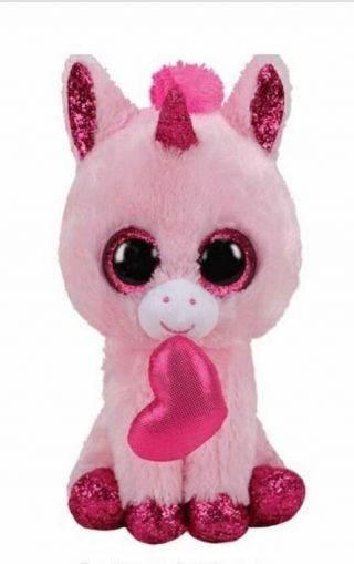Ty Beanie Boos 6 " Pink Unicorn Darling Birthday February 3rd Shimmery Heart