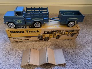 Hubley Mighty Metal Stake Truck And Trailer With Box.  1960 