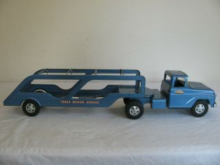 Vintage 1959 Tonka Toys Blue Marine Boat Transport Hauler Semi Truck 41 Vg