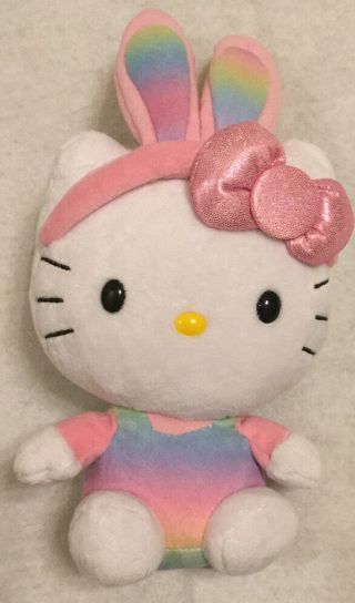 Ty Beanie Baby 6 " Hello Kitty Pastel Rainbow Easter Bunny Plush 2013
