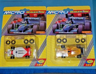 2x Rare Uk Mclaren & Jordan Peugeot F1 Ho Slot Cars Micro Scalextric Mr1 Marchon