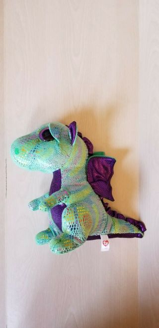 Ty Babies Beanie Boos Large 10 " Cinder Sparkly Green Purple Dragon Rainbow