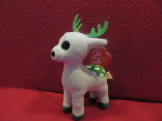 Ty Beanie Baby Peppermint Deer White Green Reindeer 6 "
