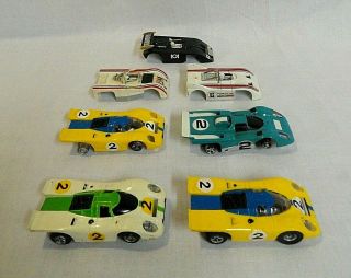 Look Batch Of 1970`s Aurora Afx Road Race Porsche,  Ferrari,  Etc.  Ho Slot Cars