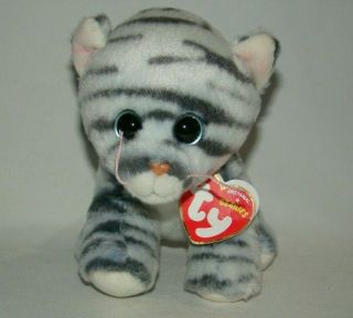 Ty Beanies 6 " Millie Grey Tabby Cat Plush Stuffed Animal W/ Heart Tags