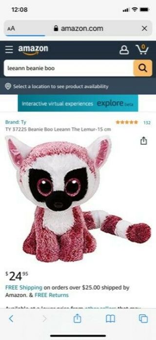 Ty Beanie Baby Boo Pink With Pink Eyes Leeann The Lemur