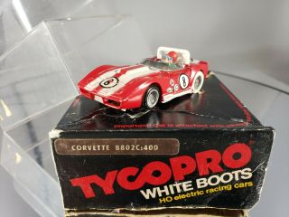 Vintage Tyco Pro Slot Car Corvette 8802c:400 In Red W/original Cube & Rare