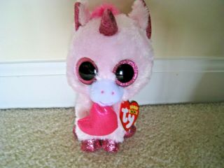 Ty,  Darling,  6 " Unicorn Boo; Holding Pink Heart By Snout,  Valentines Day.  Cute/tpd