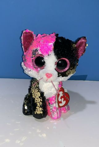 Ty Beanie Boos Flippables 6 " Malibu The Color Changing Sequins Cat Plush