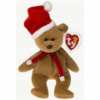 1 Ty Beanie Babies 1997 Holiday Teddy Christmas Bear - Mwmt Retired Santa Hat
