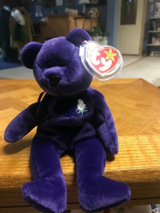Ty Beanie Baby Bear Princess Diana In Plastic Box With Protective Tag