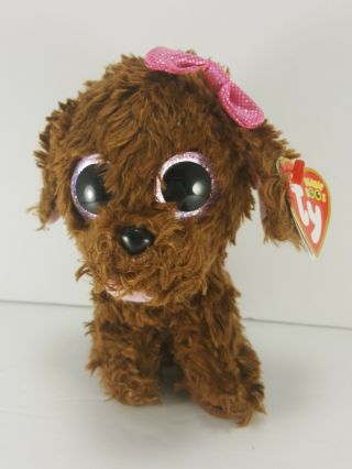 Ty Beanie Boos 6 " Pink Glitter Eyes Maddie Poodle Chocolate Poodle Plush Stuffed