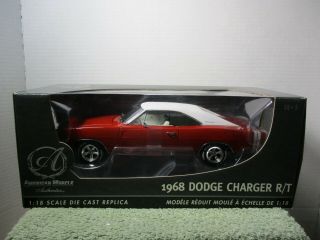 1/18 Scale Ertl American Muscle Authentics Red / White 1968 Dodge Charger R/t 2